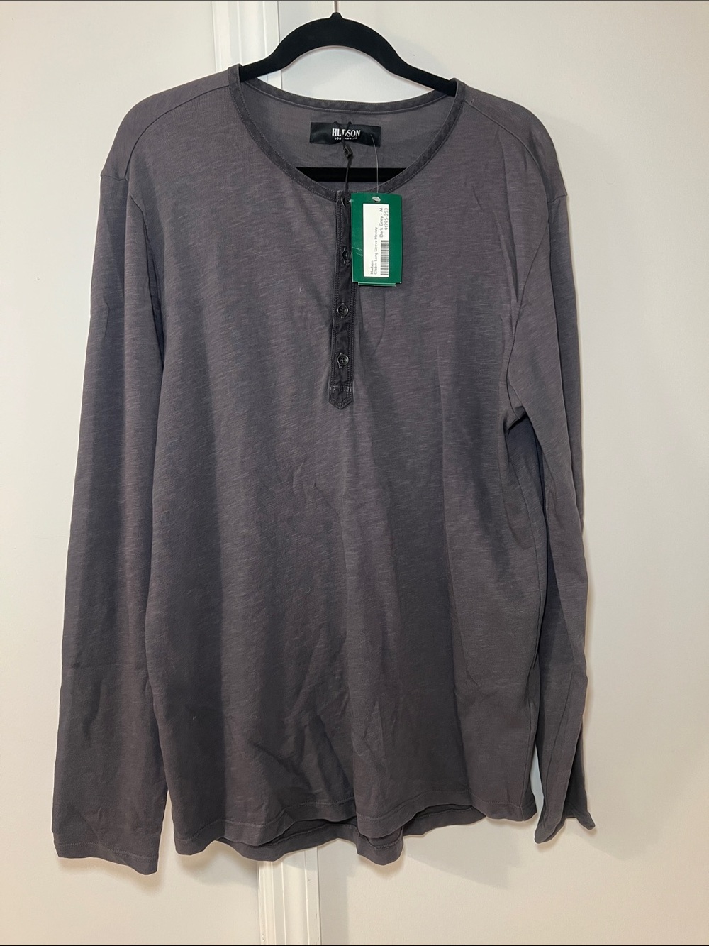 Hudson Jeans Men's Long-Sleeve Henley in Charcoal Gray